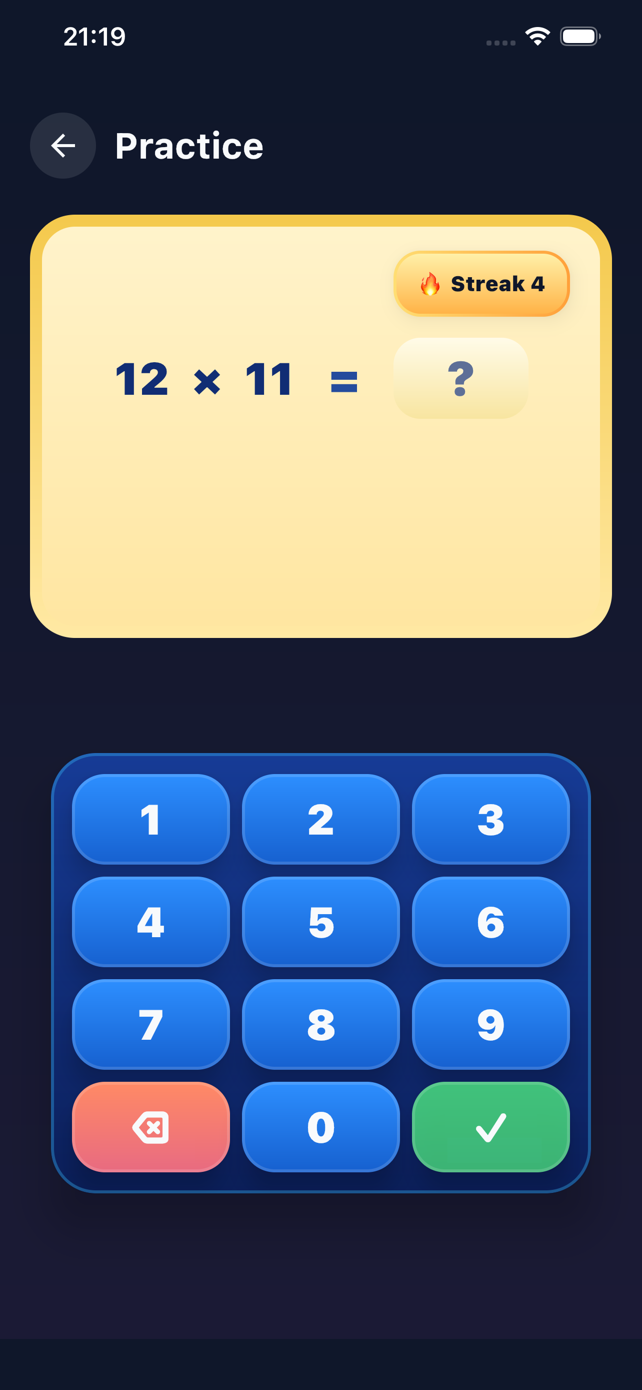 Multiply Hero practice screen on iPhone
