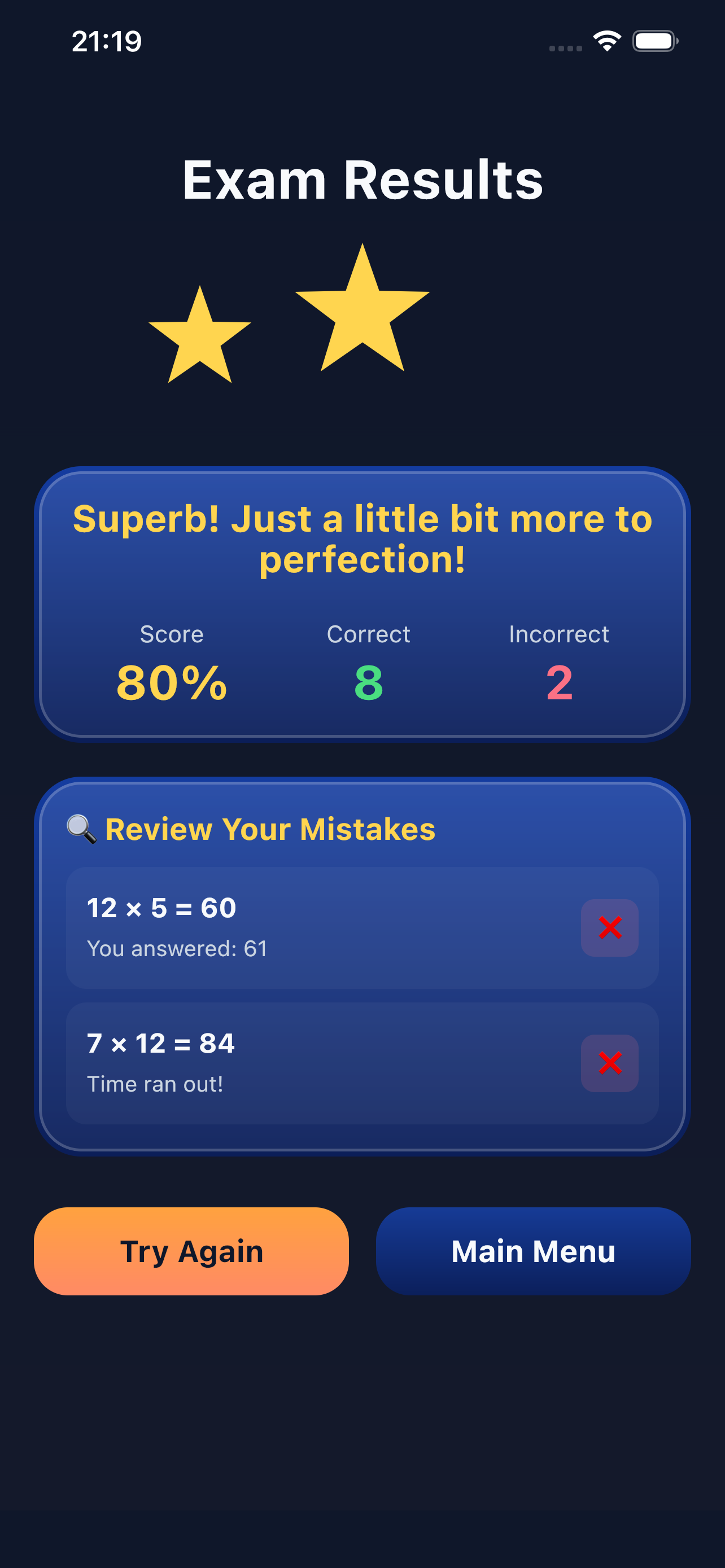 Multiply Hero results screen on iPhone